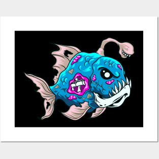 Cartoon Fish Zombie Piranha Sport Fisherman Posters and Art